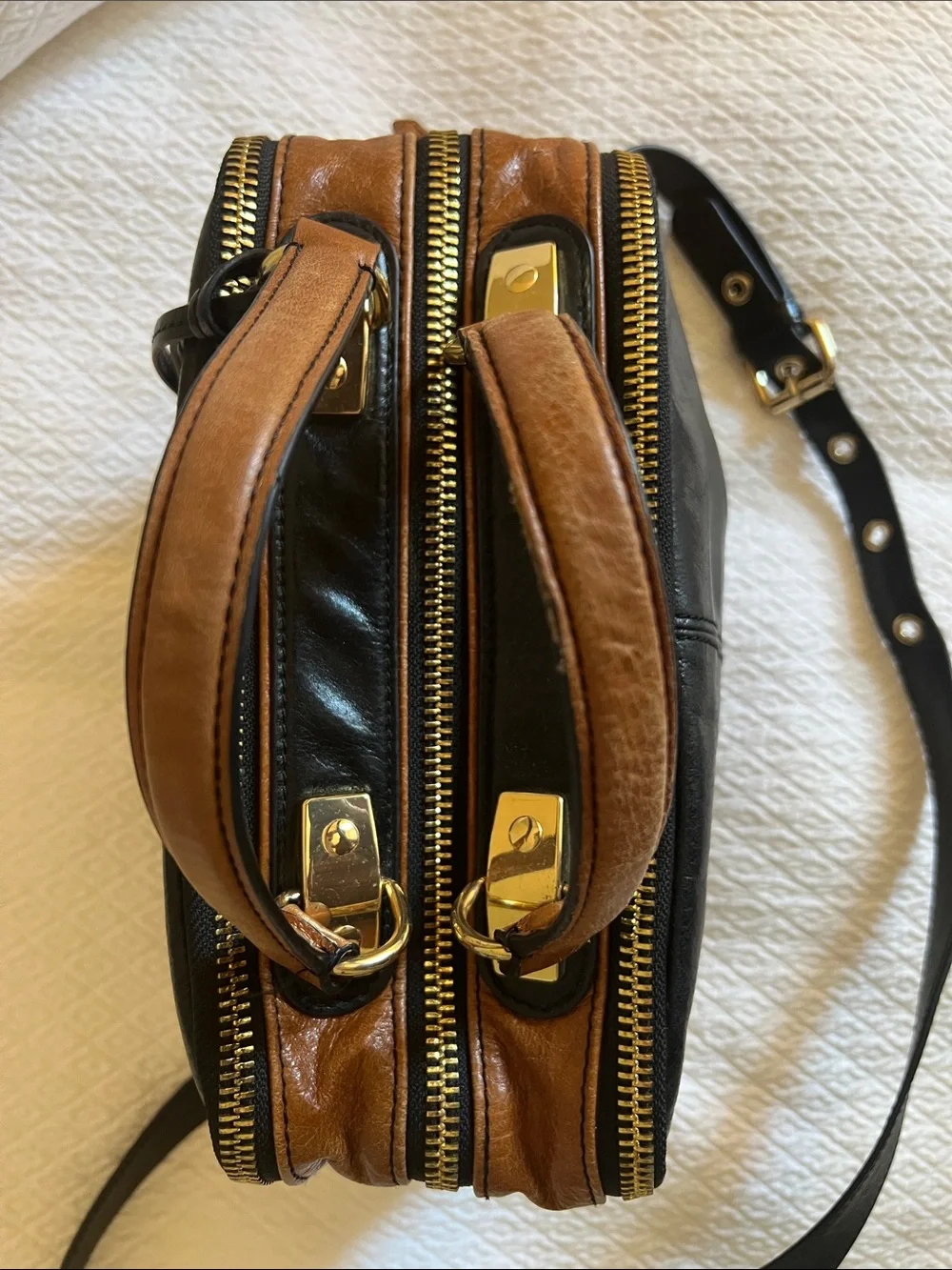 Badgley Mischka Black and Brown Two-Tone Leather Laptop Bag